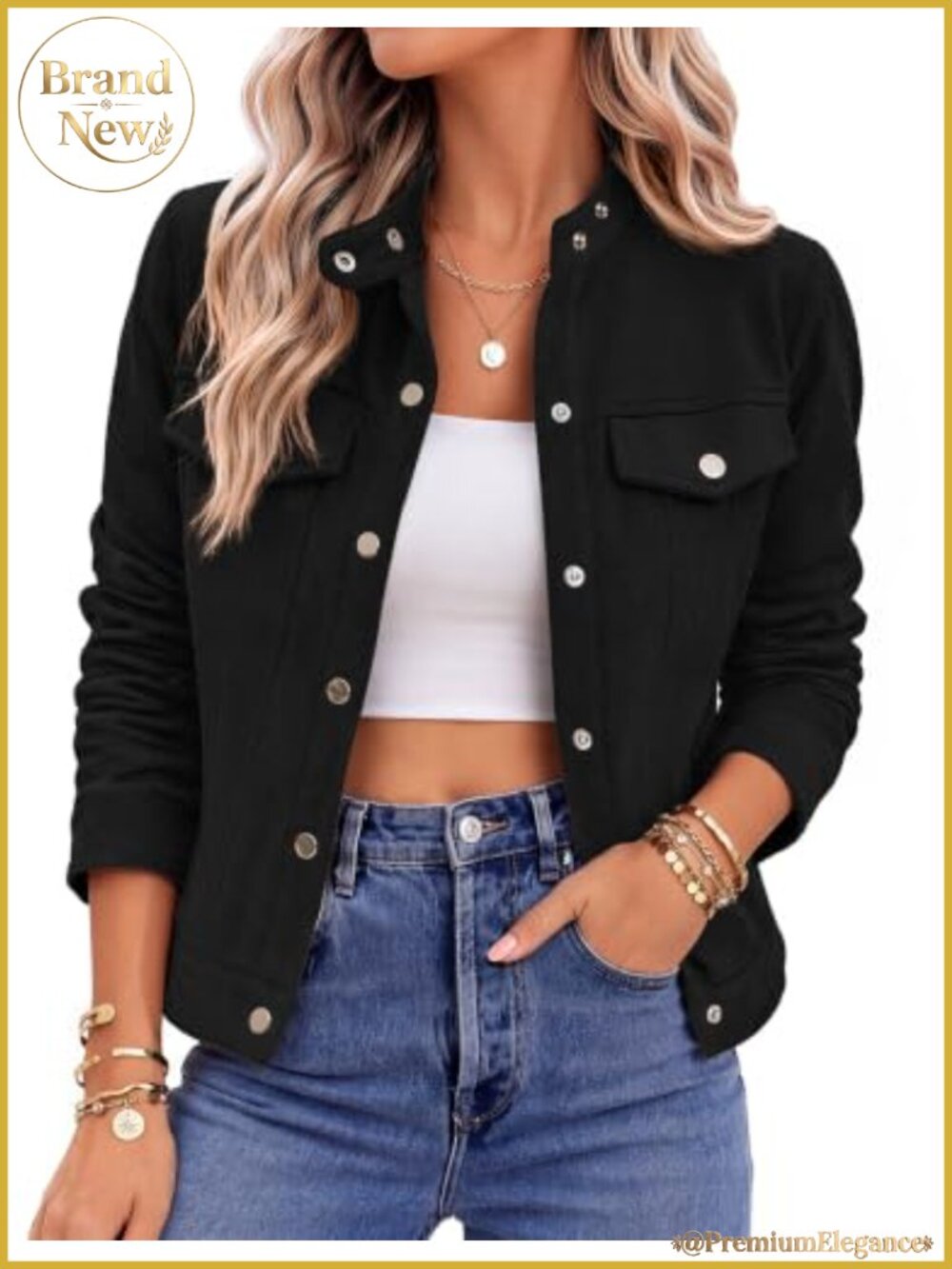 Women's Cropped Faux Suede Jacket Snap Button Casual Coat